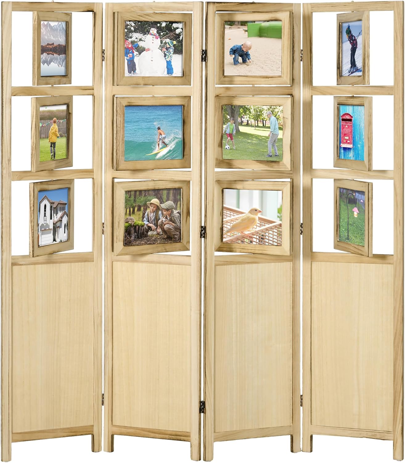 NicBex Room Divider 4 Panel Room Dividers with Photo Frames and Cardstocks Partition Room Dividers and Folding Privacy Screens 5.6 FT Wall Divider for Room Separation,63" W x 0.75" D x 67" H, Natural - Lumora Desk