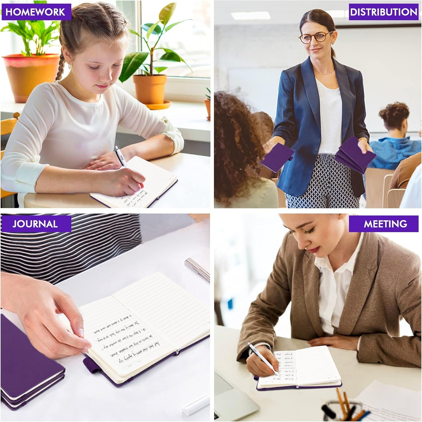 feela 15 Pack Pocket Small Notebooks Bulk, Mini Cute Notepads Hardcover College Ruled Lined Journals with Pen Holder for School Business Memos, with 15 Black Pens, 3.5”x 5.5”, A6, Purple