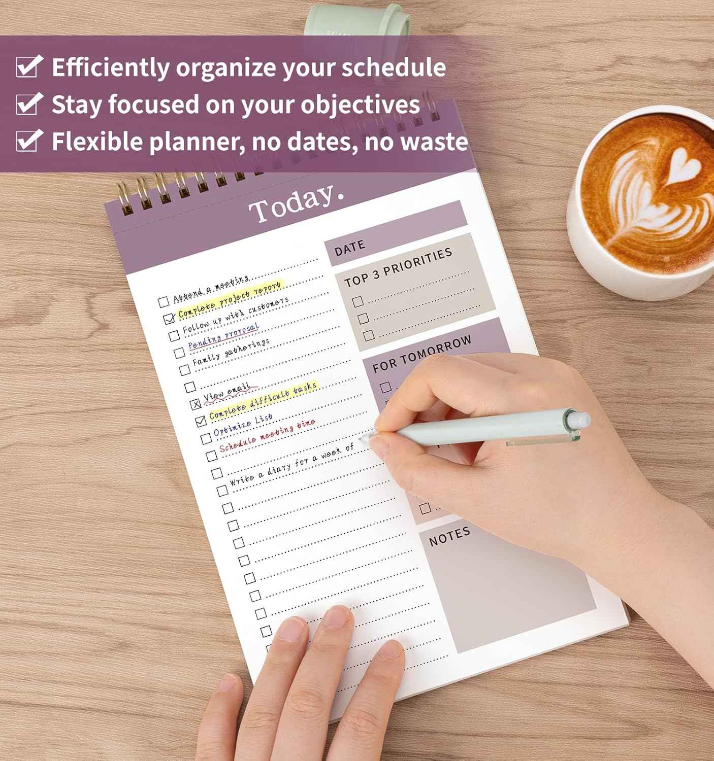 104 Pgs To Do List Notepad, 52 Undated Sheets Duplex-printed Daily Planner For Work Home School Office Desk Accessories Supplies & Goal Setting Tasks -Purple