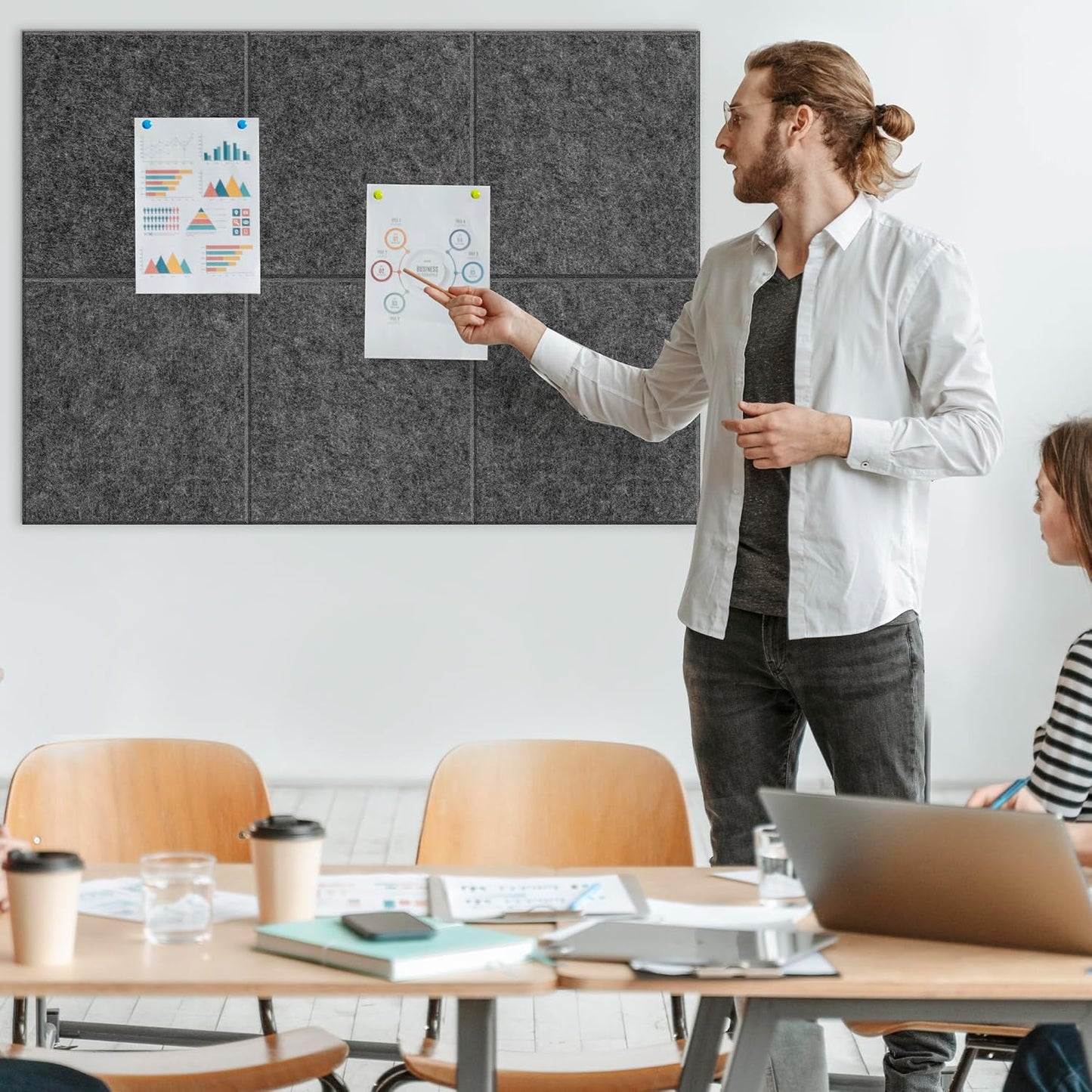 AKTOP Cork Board Bulletin Board 24"x36", 6 Pack Removable Felt Cork Board Tiles for Wall, Large Corkboard Notice Pin Board for Office, School & Home,24 Safe Adhesive Tabs, 20 Push Pins, Dark Grey - Lumora Desk