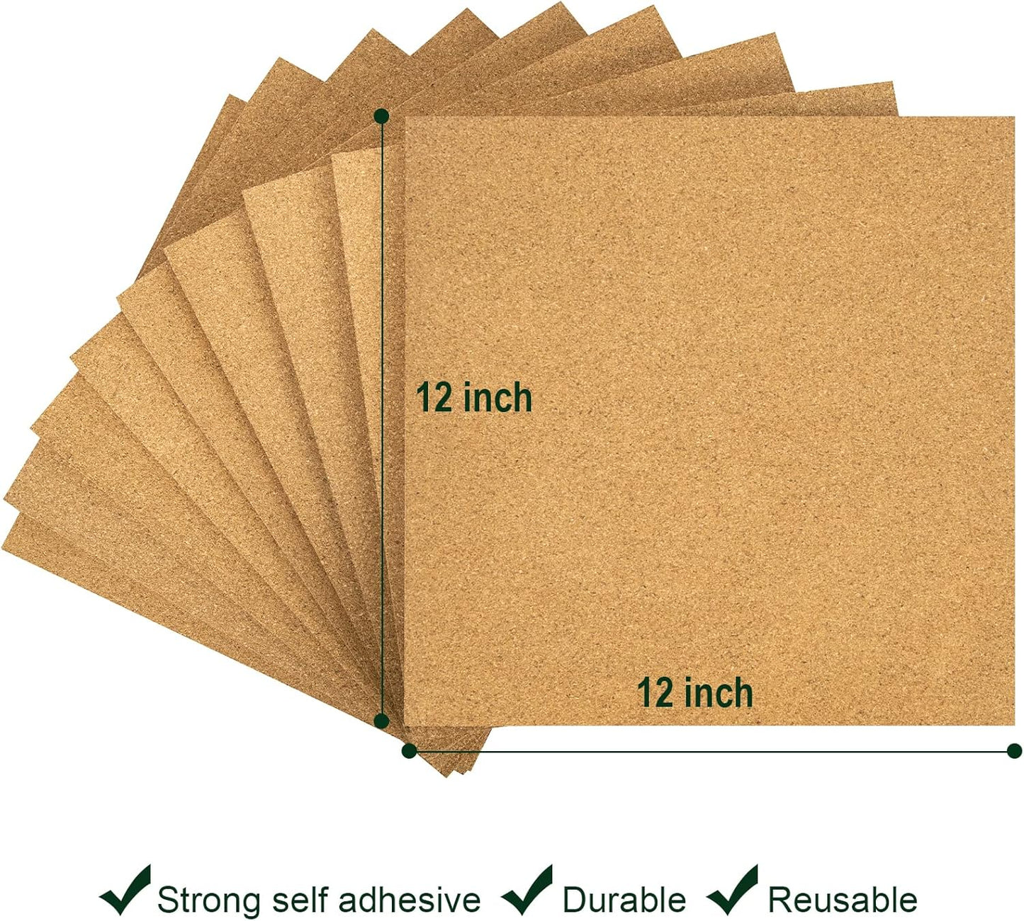 Cork Board Tiles 12"x12" - 1/2" Thick 10 Pack Cork Board Square Bulletin Boards Self Adhesive Corkboards for Walls Pin Boards Corkboards for Office Home School Decor - Lumora Desk