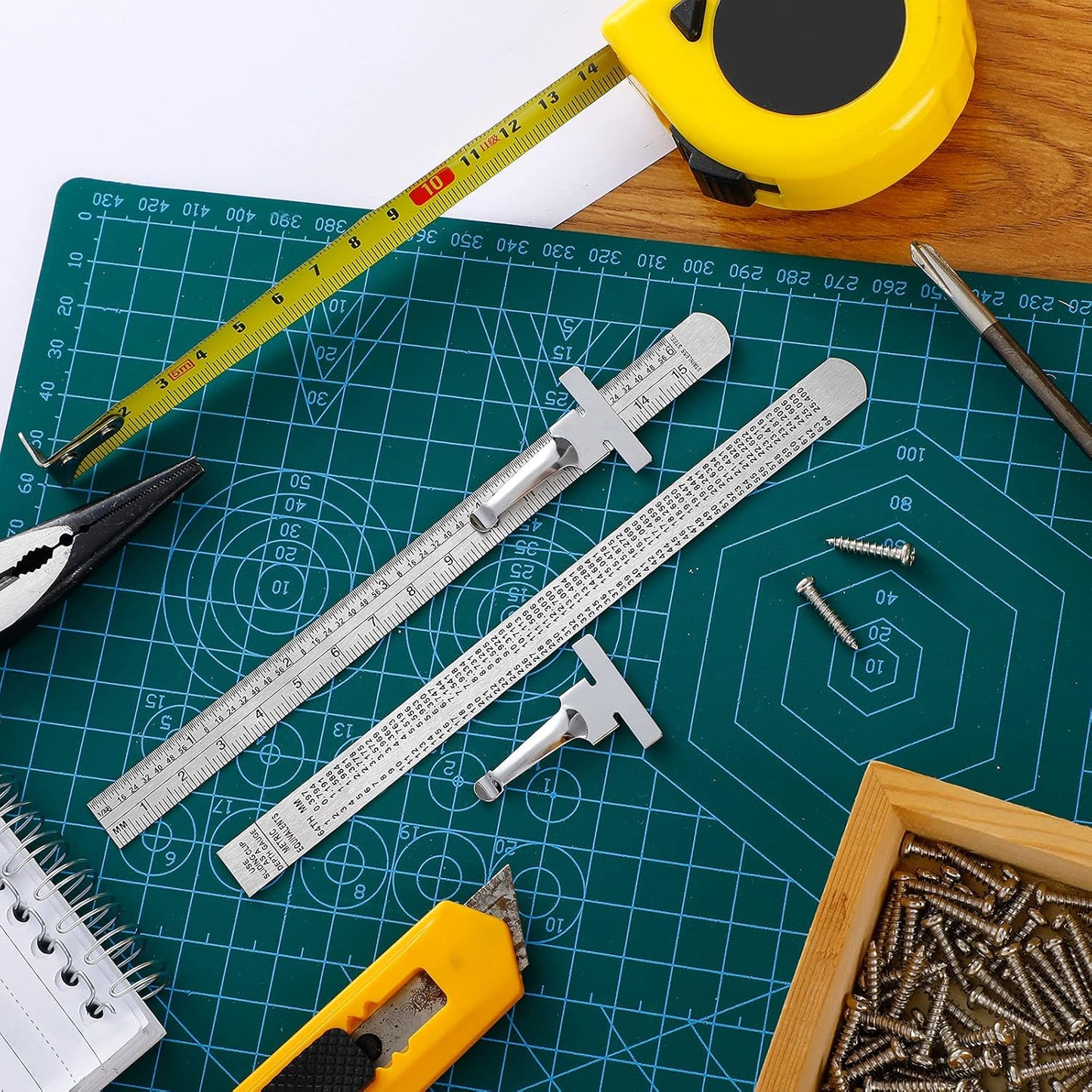 6 Inch 15 cm Pocket Ruler Flexible Precision Stainless Steel Ruler with Detachable Clips Stainless Steel Pocket Clip Scale Gauge Metric British System(10 Pieces)