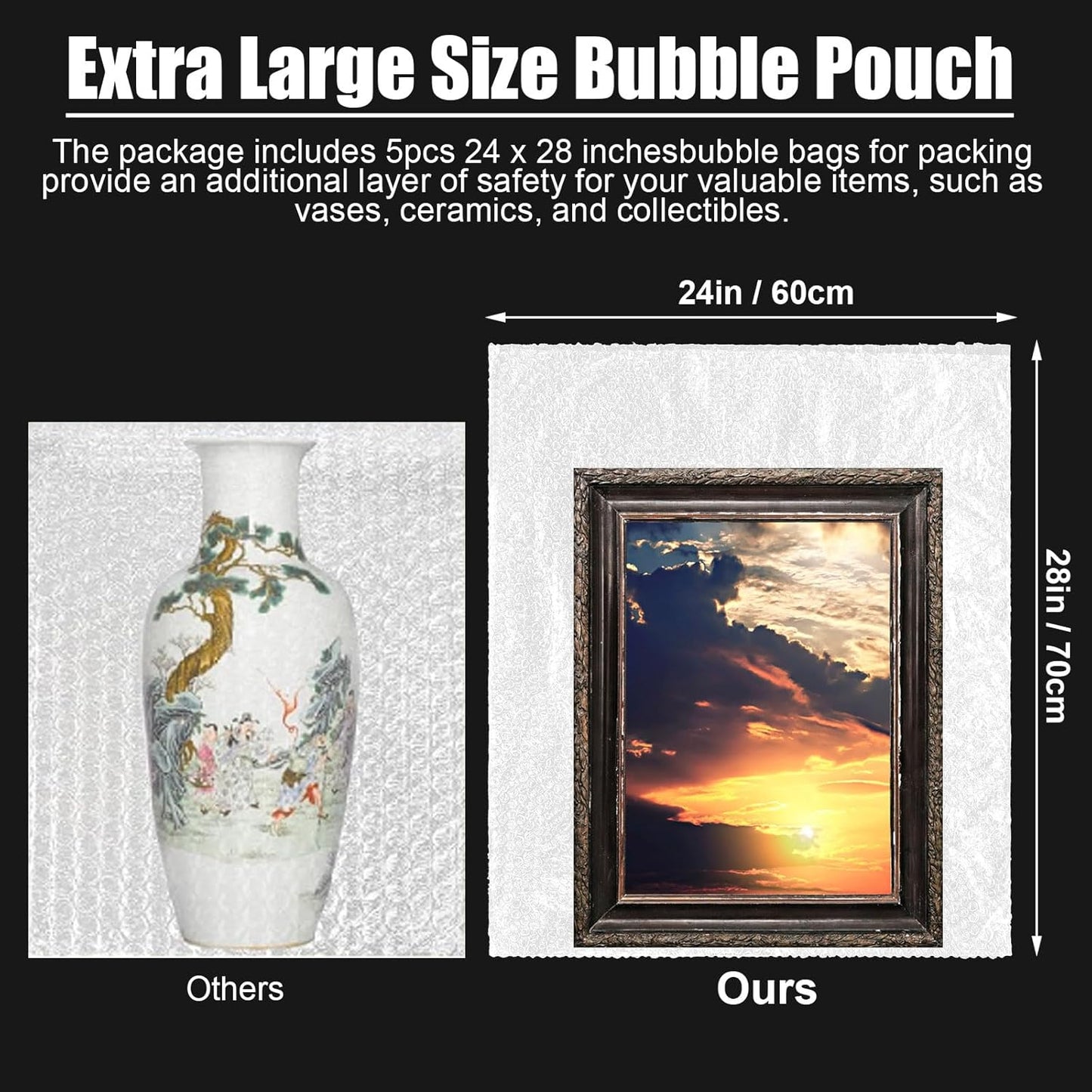 5 Pack 24 * 28 Inch Extra Large Bubble Pouches Clear Bubble Pouch Wrap Bags for Packing Shockproof Cushioning Wrap Bag for Shipping Moving Fragile Dishes China Plates Painting Fragile Items