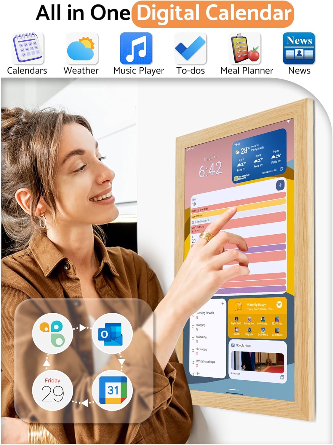 Digital Calendar Wall Touch Screen, 21.5 Inch Display Electronic Smart Calendars Chore Chart Lists for Family, Electric Planner for Daily Schedule for Kids Android Tablet Wall-mounted