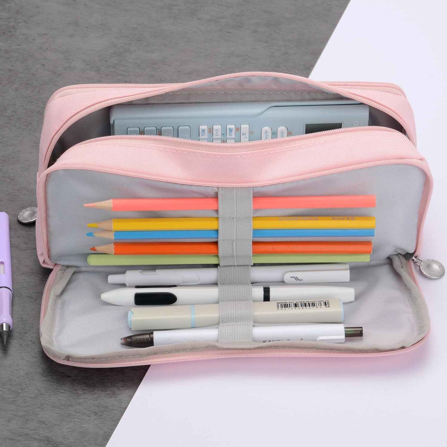 Large Capacity Special Aesthetic Pencil Case Organizer with 3 Compartments, Big Preppy School Pencil Pouch Bag for Girls Women Adults, Pencil Holder Pen Pouch Cases (Pink 1)