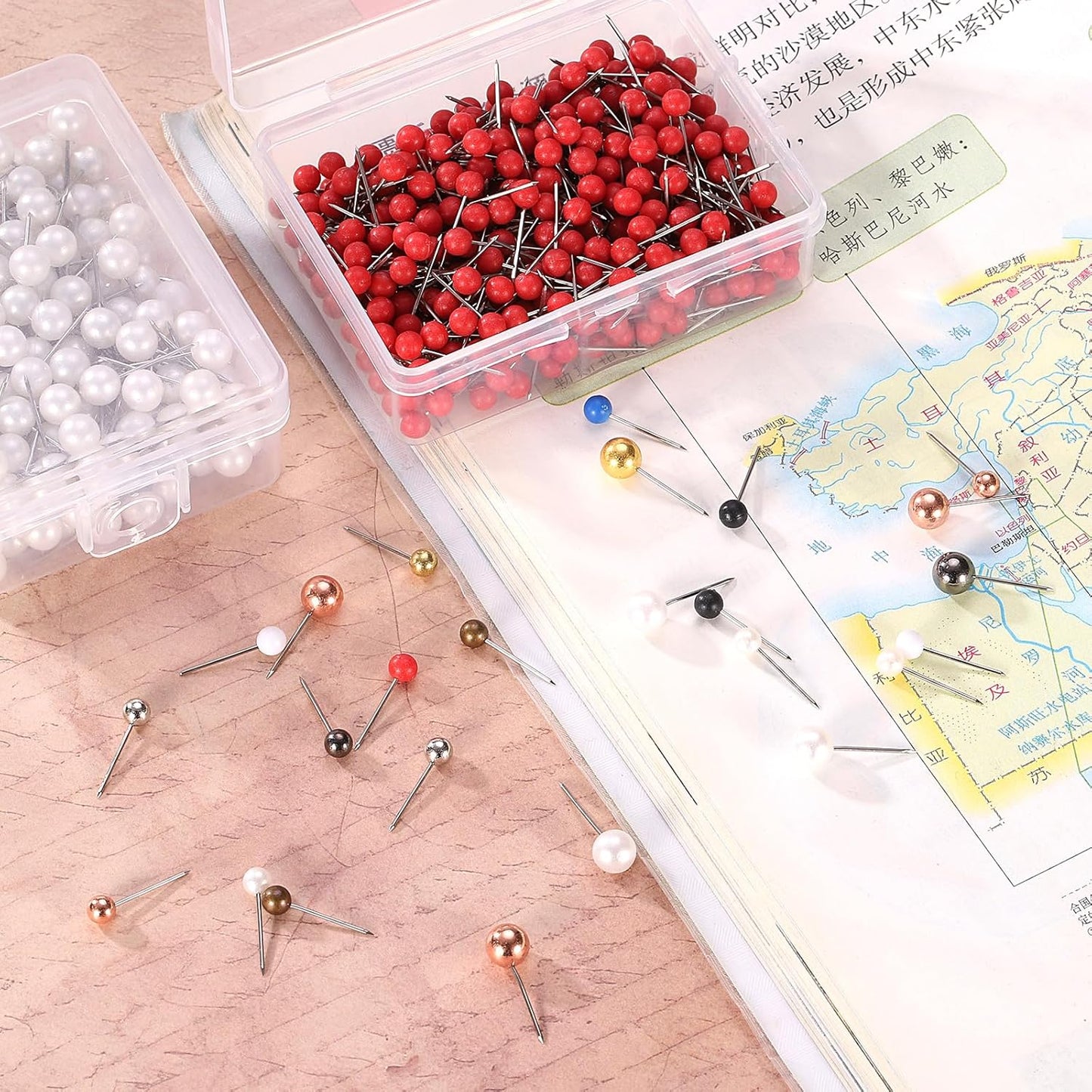 uxcell 800 Pcs Push Pins, Map Thumb Tacks 4mm Round Head Decorative Push Pins for Bulletin Board Home Office Travel Wall DIY Crafts Map Photo, Golden