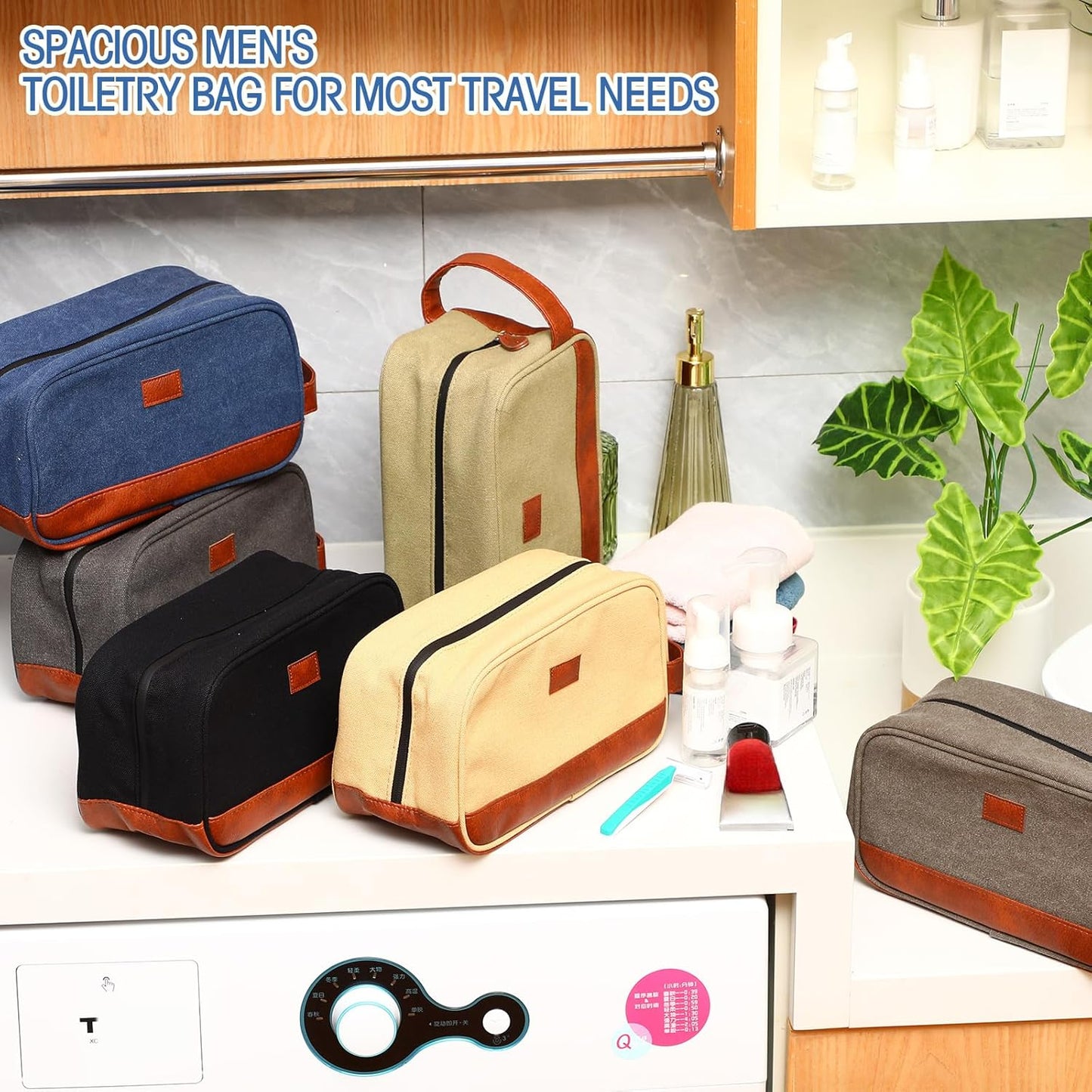 Paterr 6 Pcs Men's Toiletry Bags for Traveling Wedding Groomsmen Gifts Canvas and Leather Bathroom Shaving Bag for Groomsmen Father's Day Wedding Party Favors