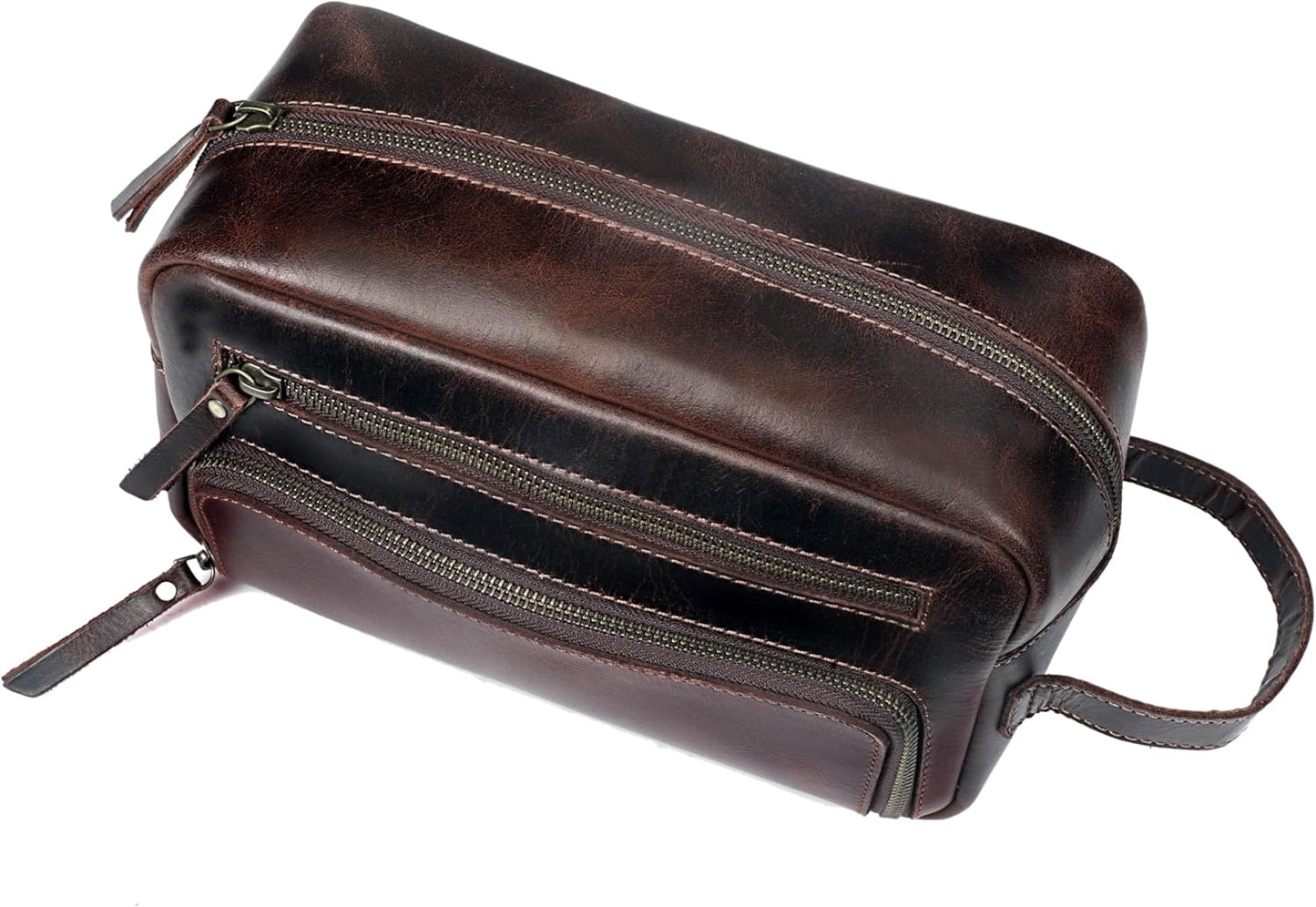 Leather Toiletry Bag for Women, Cosmetic Bag, Dopp Kit, Dark Brown, 10 x 4 x 5.5 Inch, Premium Vintage