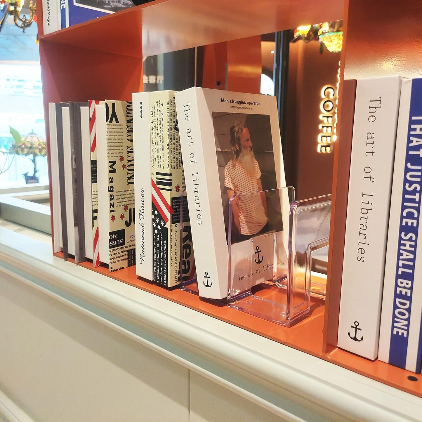 LUGUNU Acrylic Clear Purse Divider Organizer Clear Desk File Sorter Divider Mesh Folder Closet Shelf Storage Office Supplies Stand Holder Bookshelf (2 Pack of 3 Sections)