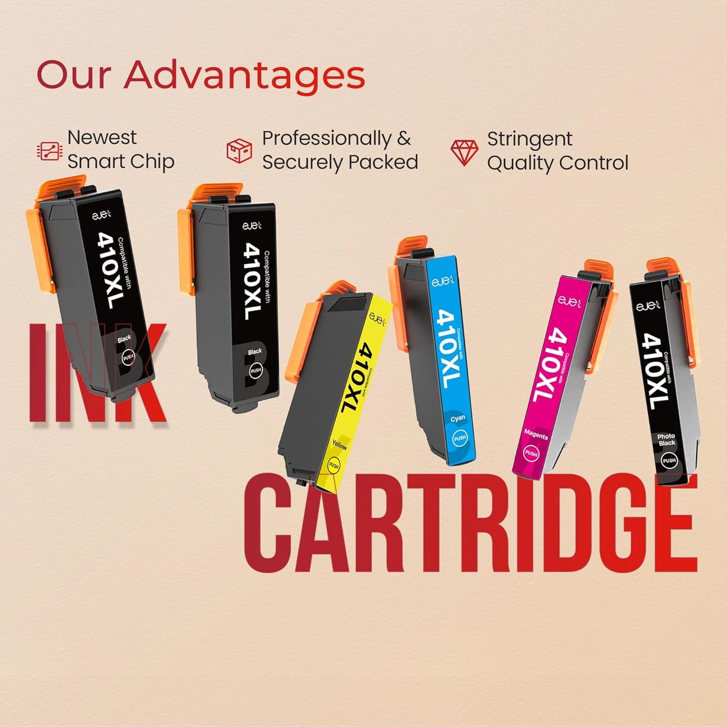 410 Ink Cartridges 6-Pack Remanufactured for Epson 410 Ink Cartridges for Epson 410xl Ink Work with Expression XP-7100 XP-830 XP-640 XP-530 XP-630 (2 Black, Cyan, Magenta, Yellow, Photo Black)
