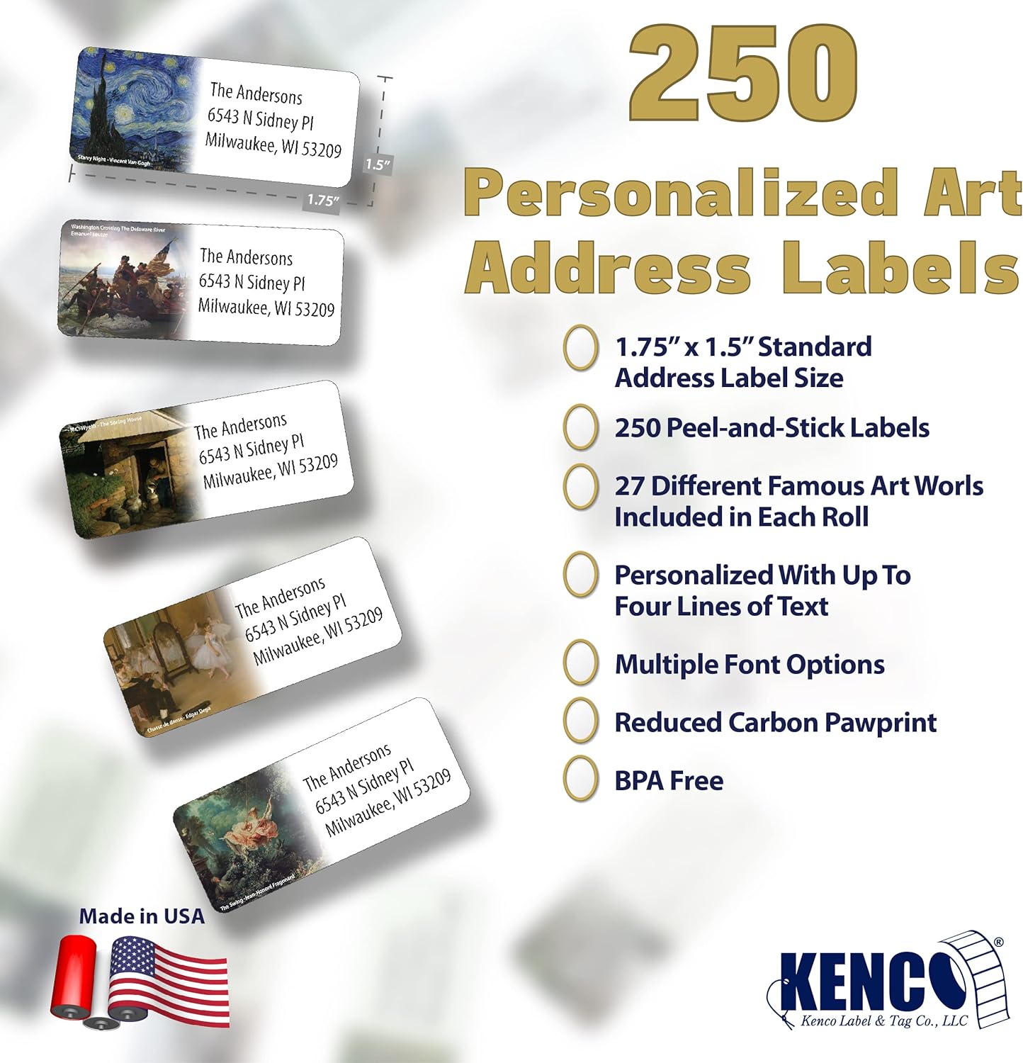 Customized Personalized Address Labels - Made in The USA by Kenco (Famous Art, 250 Labels) - Lumora Desk