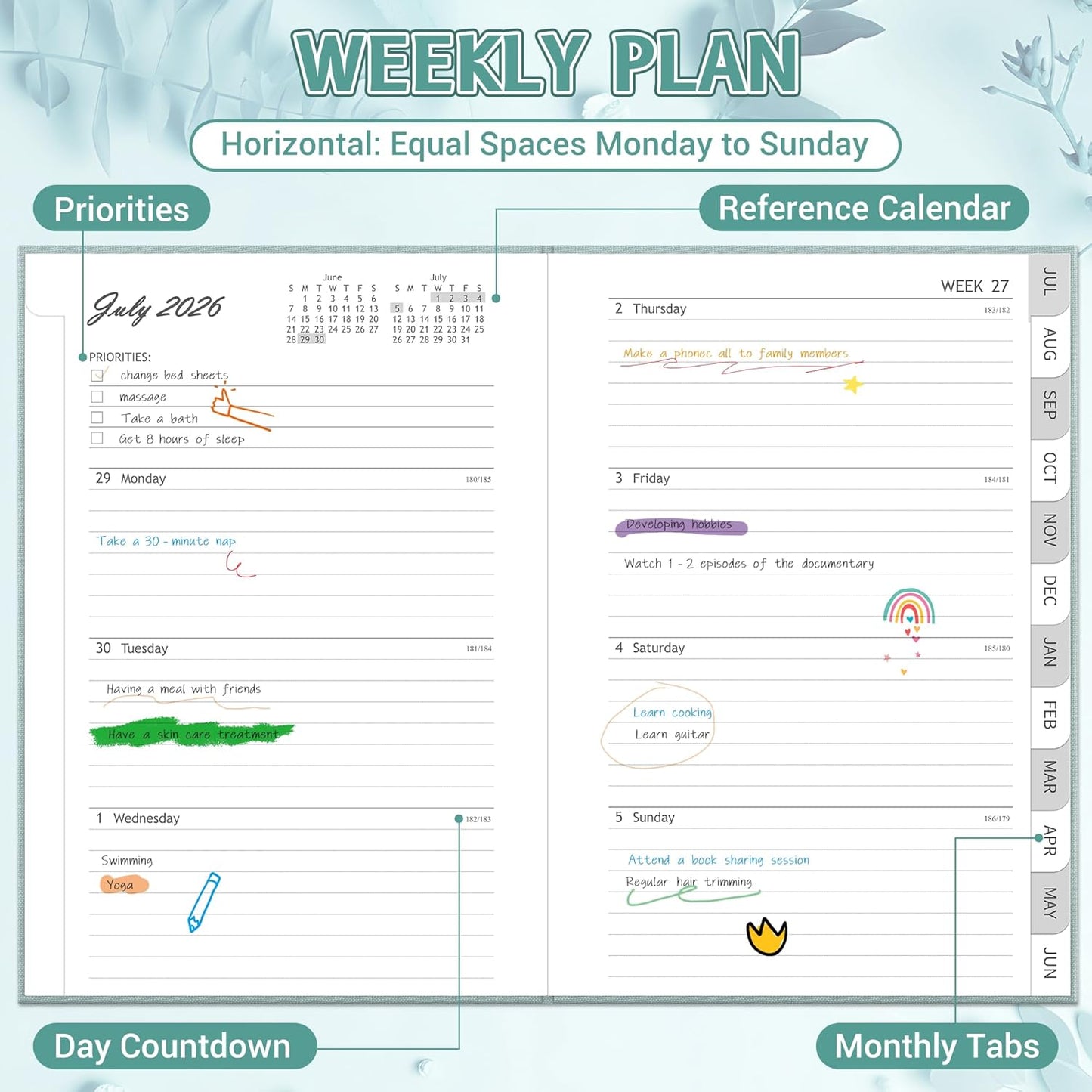 2026-2027 Planner, Weekly and Monthly Calendar Planner from July 2026 - June 2027, 6" x 8.5" Linen Hardcover Agenda Book with Tabs, Pen Holder, Inner Pocket for Office School, Blue
