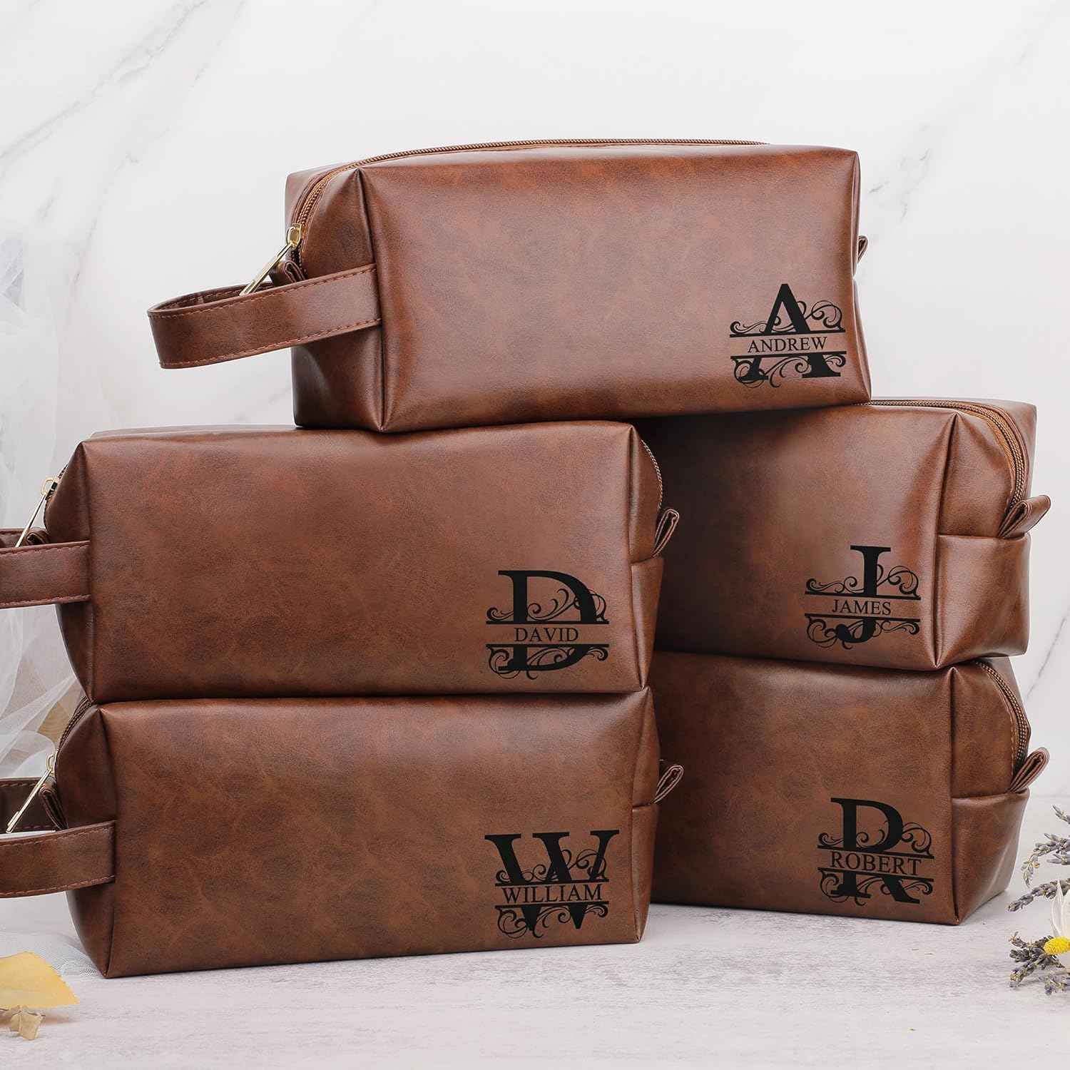 Mitchell Anniversary Birthday Christmas Valentines Fathers Day Ideas Gifts for Husband Dad Grandpa Brother Son from Wife Daughter, Leather Travel Toiletry Bag Gifts for Men