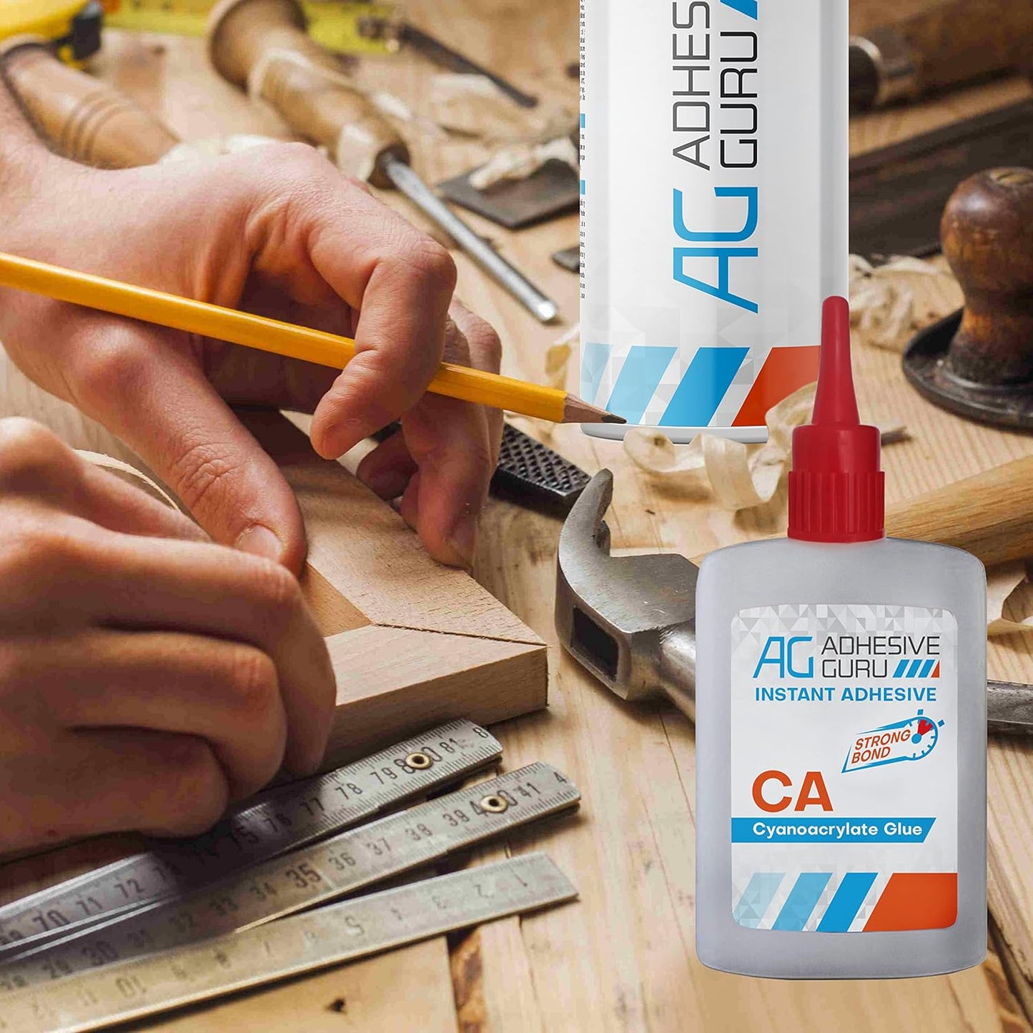 Adhesive Guru CA Glue with Activator Woodworking (2 x 0.9 oz - 2 x 3.38 fl oz) Ca Glue for Woodworking, Cyanoacrylate Glue and Activator (2 Pack)