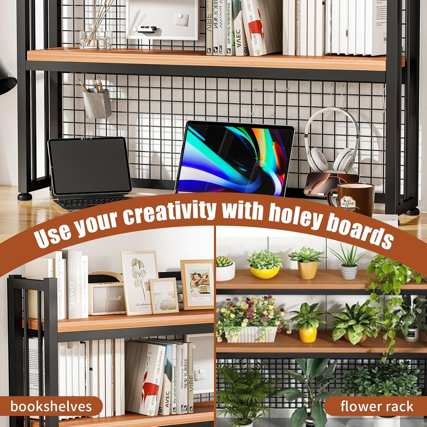 HUATOL 2-Tier Desktop Hutch Bookshelf Metal Desk Shelf, Storage Display Shelf for Computer Desk, Multifunctional Freestanding Storage Rack Display Shelf for Office, Home Decor (37.4 * 35.9 * 9.44 in)