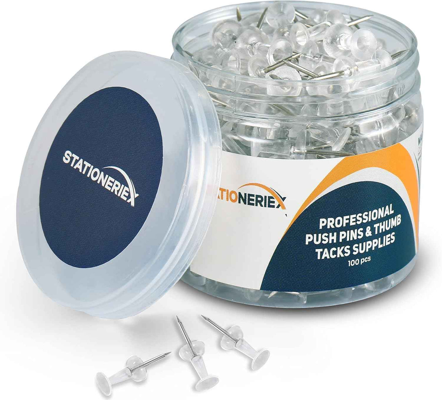 100 Clear Push Pins for Bulletin Board Thumb Tacks for Wall Corkboard Map Calendar Photo -Home Office Craft Projects Heavy Duty Plastic Head Steel Pin (Clear)