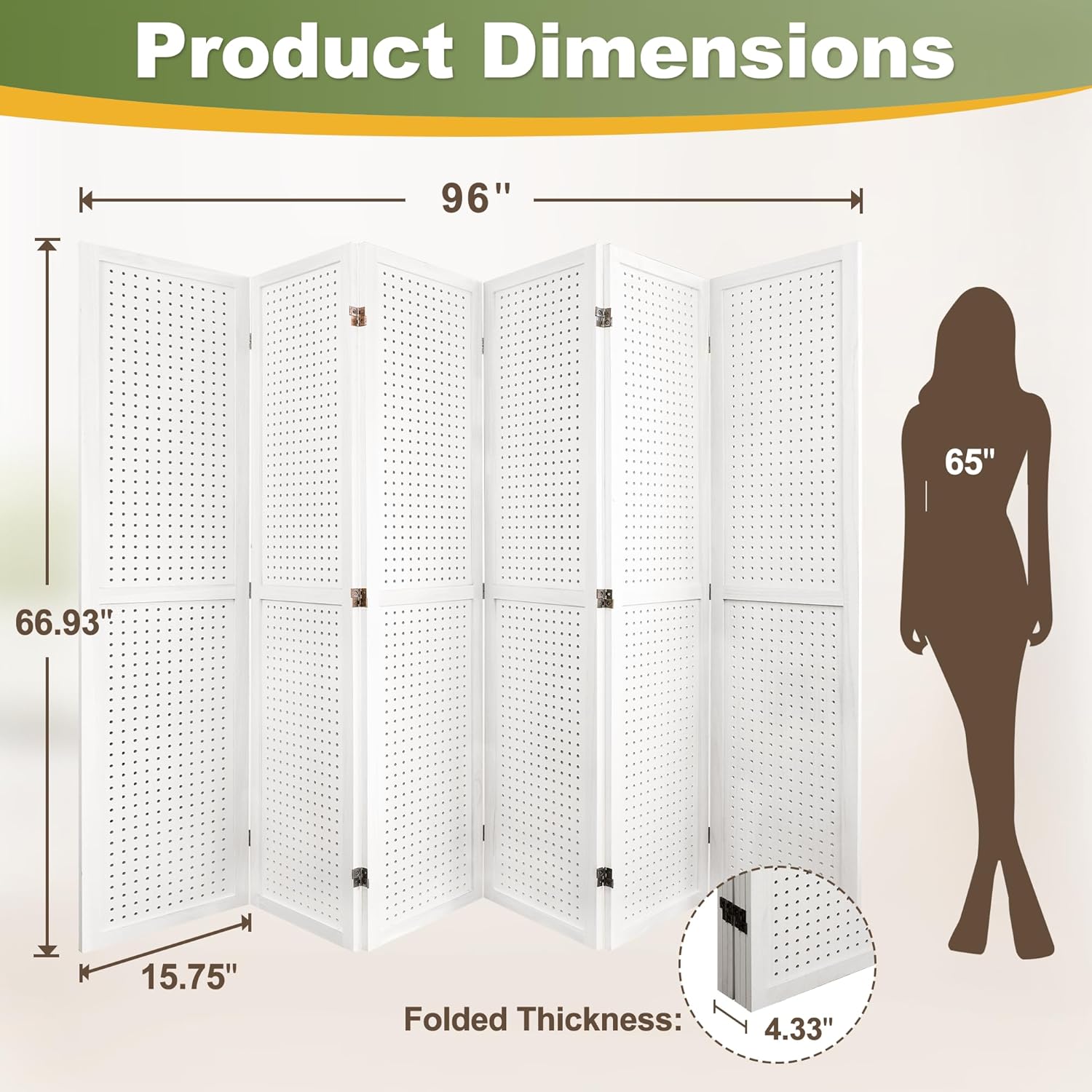 NicBex 6 Panel Pegboard Display,5.6FT Wood PegBoard Room Dividers,Folding Privacy Screens Portable Freestanding Display Board for Craft/Art Shows,Room Separation,White - Lumora Desk