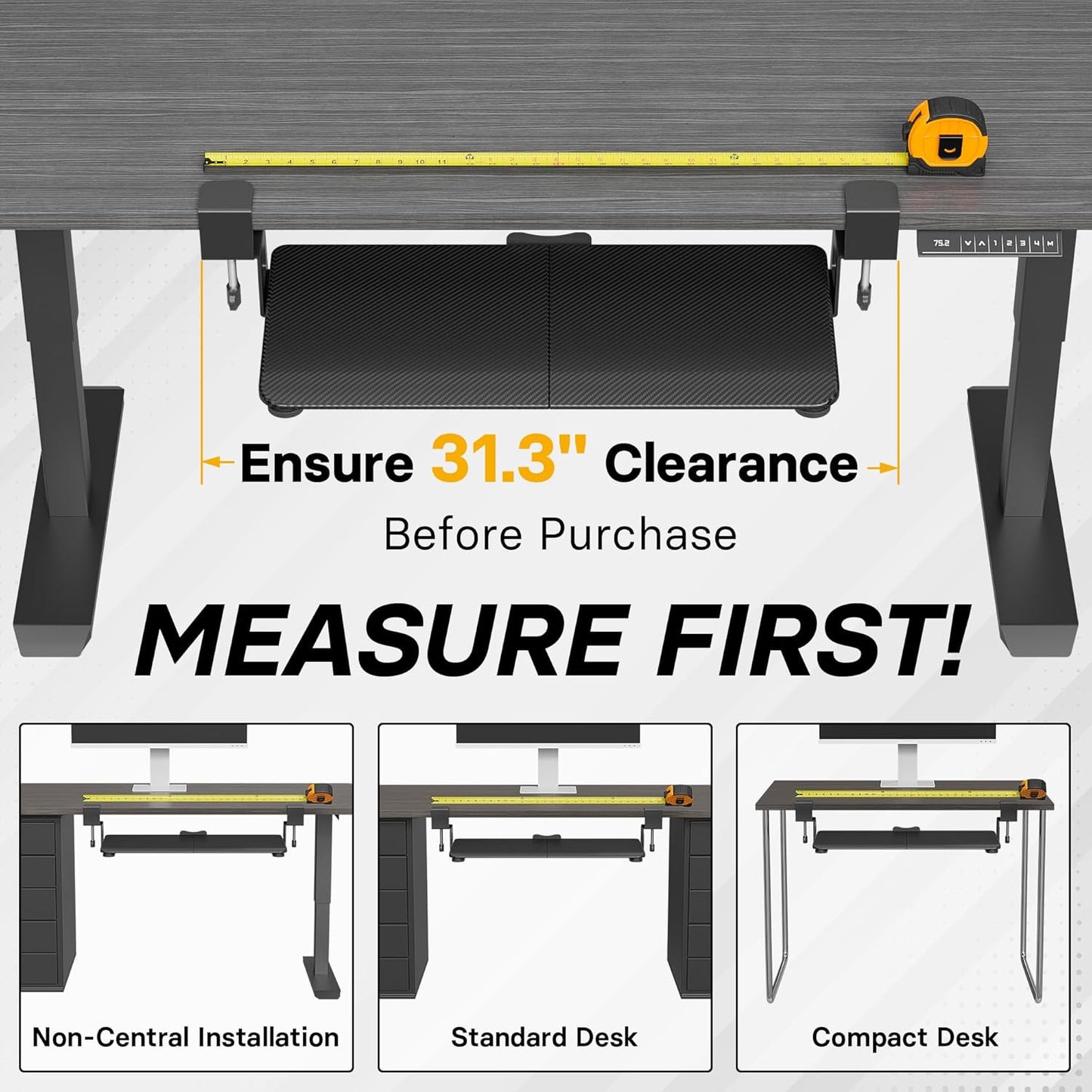 BONTEC KMT01 Under Desk Keyboard Tray, Pull-Out Keyboard & Mouse Platform with C-Clamp, 25.6 x 11.8 in Space-Saving Ergonomic Slide-Out Drawer, Black Carbon Fiber
