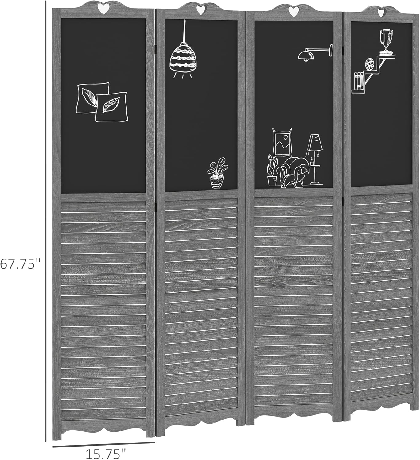 NicBex Room Divider 4 Panel Room Dividers with Black Boards Partition Room Dividers and Folding Privacy Screens 5.5 FT Wall Divider for Home, Office, Room Separation,63.75"W x 0.75"D x 67.75"H,Gray - Lumora Desk