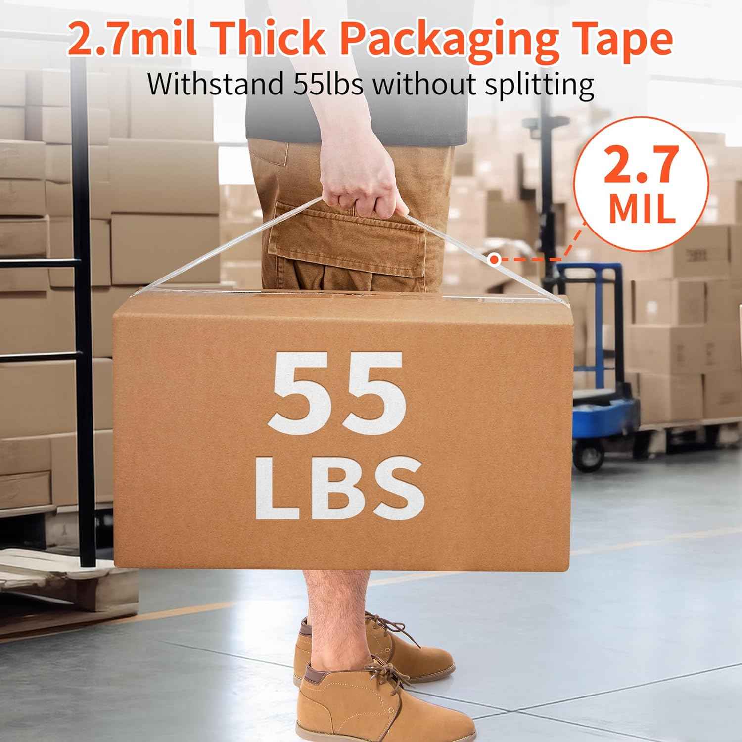 JARLINK 18 Rolls Clear Packing Tape with 3 Dispensers, Heavy Duty Packaging Tape Refills for Shipping Packaging Mailing, 2.7mil Thick, 1.88 inches Wide, 55 Yards Per Roll, 990 Total Yards