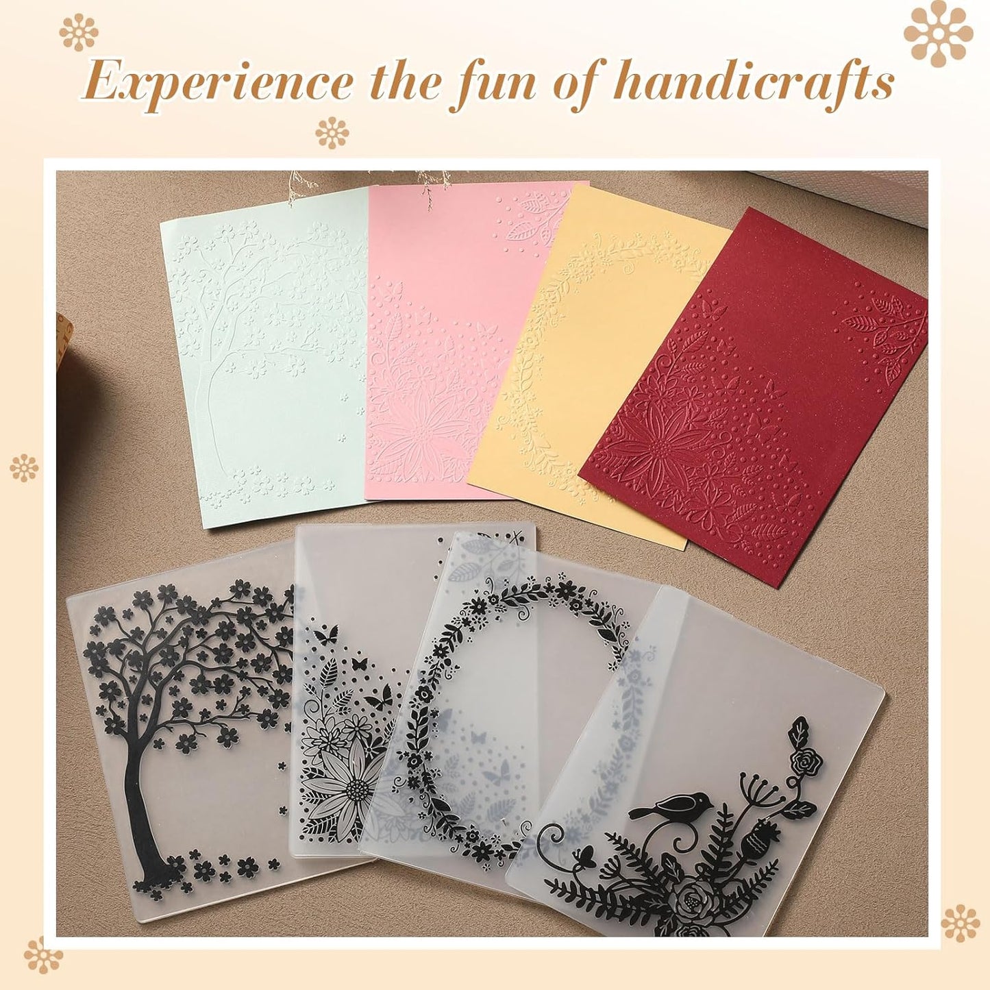 Geiserailie 8 Pieces Embossing Folders Embossing Machine Template Paper Card Heart Folders for Card Making DIY Flower Scrapbook Photo Album Craft Decoration 5.9 x 4.1 Inch(8 Pcs,Natural Style)