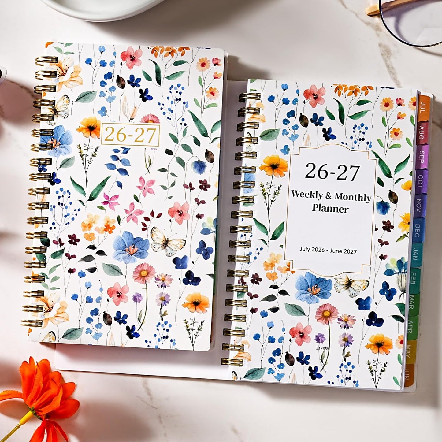 Pocket Planner 2026-2027 - Pocket Calendar 2026-2027 for Purse, JULY 2026 - JUNE 2027, 6.77” x 4.13”, Weekly and Monthly Planner with Colorful Tabs, Double-side Back Pocket, Holidays - Wildflowers