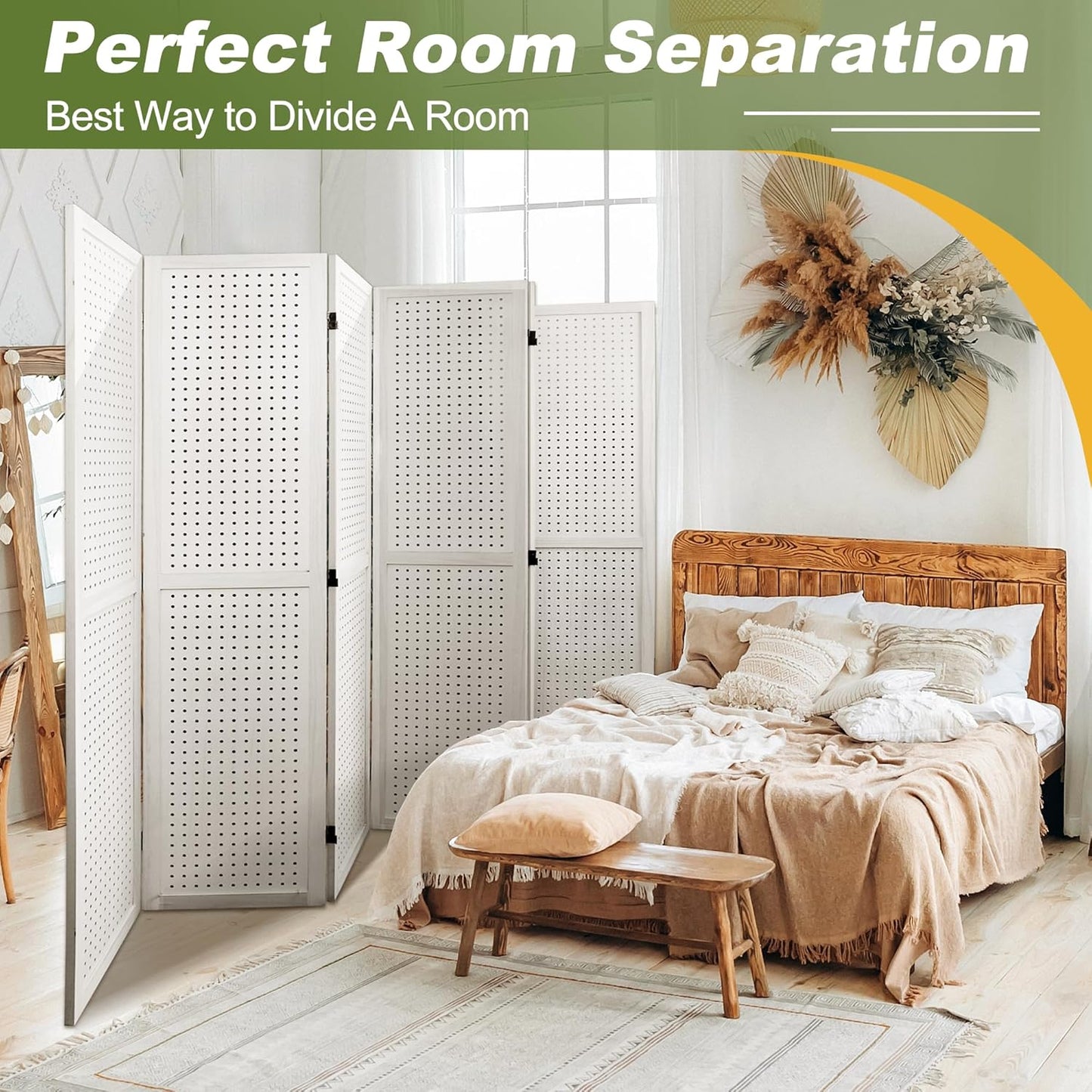 NicBex 6 Panel Pegboard Display,5.6FT Wood PegBoard Room Dividers,Folding Privacy Screens Portable Freestanding Display Board for Craft/Art Shows,Room Separation,White - Lumora Desk