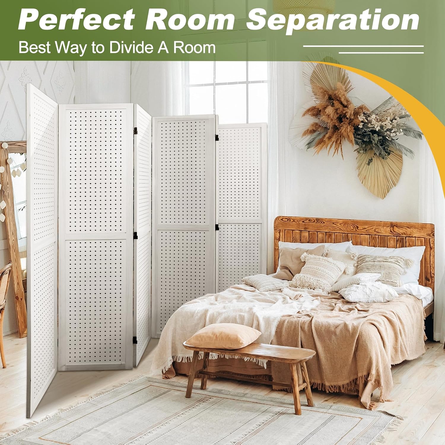 NicBex 6 Panel Pegboard Display,5.6FT Wood PegBoard Room Dividers,Folding Privacy Screens Portable Freestanding Display Board for Craft/Art Shows,Room Separation,White - Lumora Desk