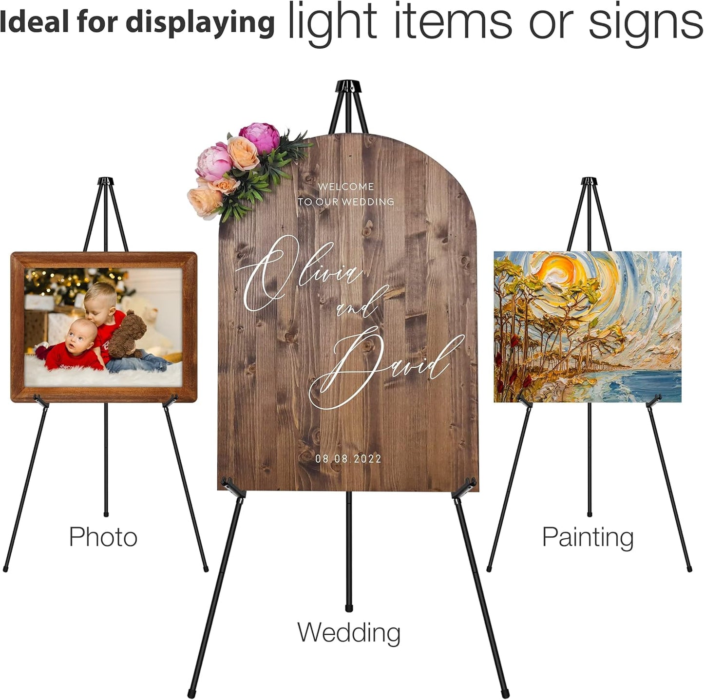 63" Display Easel Stand - 6Packs Art Easels for Wedding Sign Poster Stand Folding Floor Adjustable Metal Black Easel Instant Tripod Easel for Painting Wedding Welcome Sign Stand