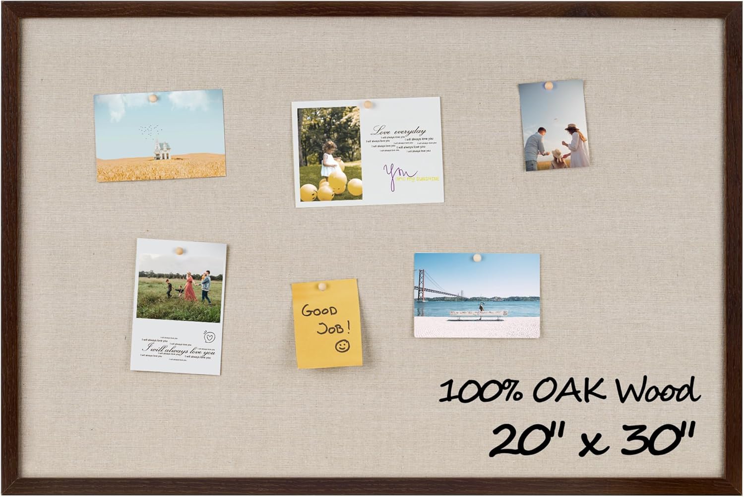 Fun Memories Cork Board Bulletin Board for Office, 20" x 30" Oak Wooden Framed Corkboard, Wall Mounted Notice Pin Board for School Home & Office, Dark Walnut - Lumora Desk