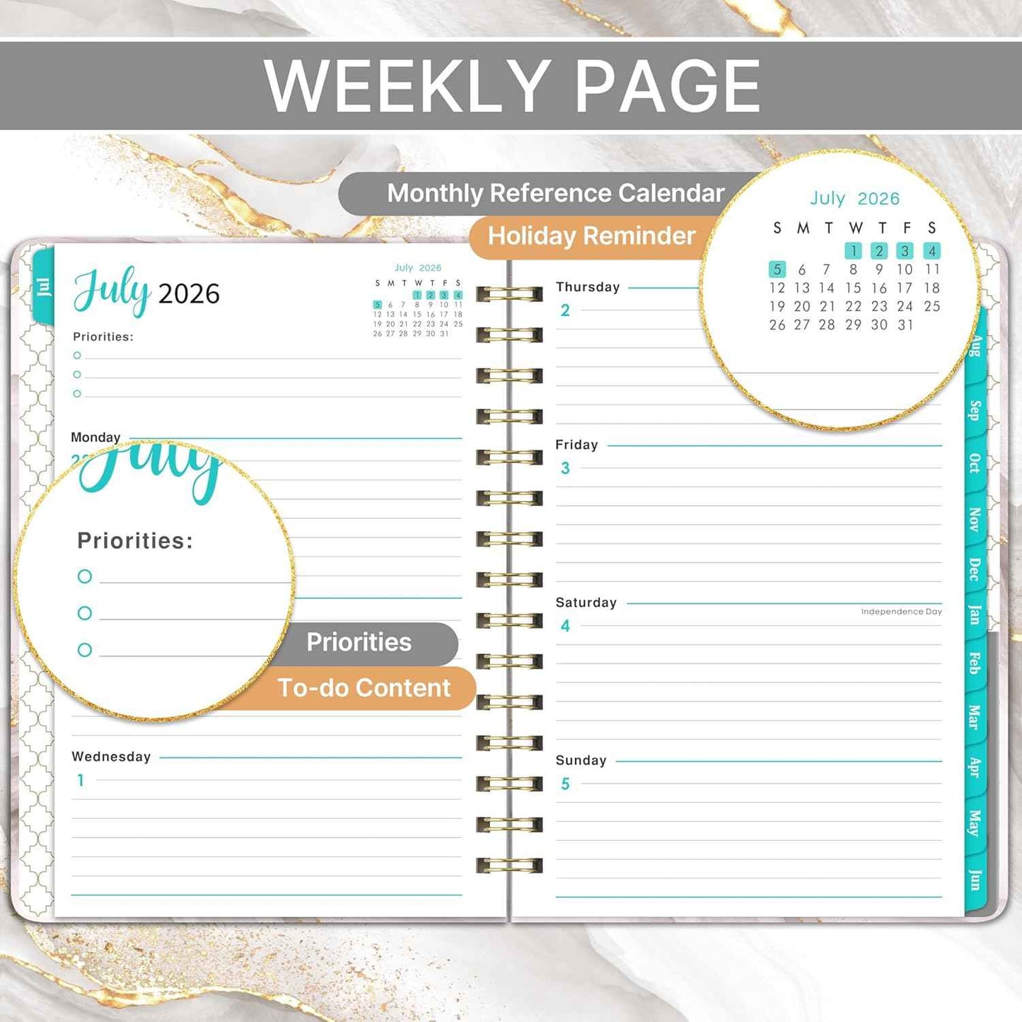 Planner 2026-2027 - 2026-2027 Planner Weekly and Monthly, July 2026 - June 2027, 6.3" x 8.4", with Coated Tabs, Inner Pocket