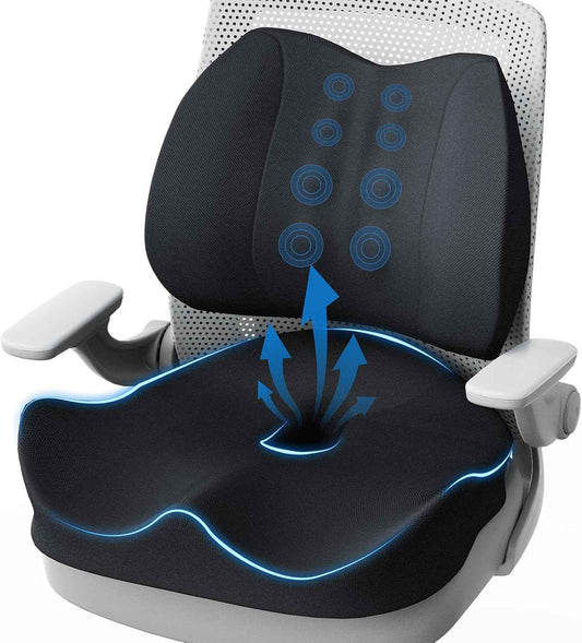 Seat Cushion Lumbar Support Pillow for Office Chair, X Large Memory Foam Chair Cushions for Sciatica Tailbone Pain Relief Coccyx Pad for Wheelchair, Car, Home, Office, Desk