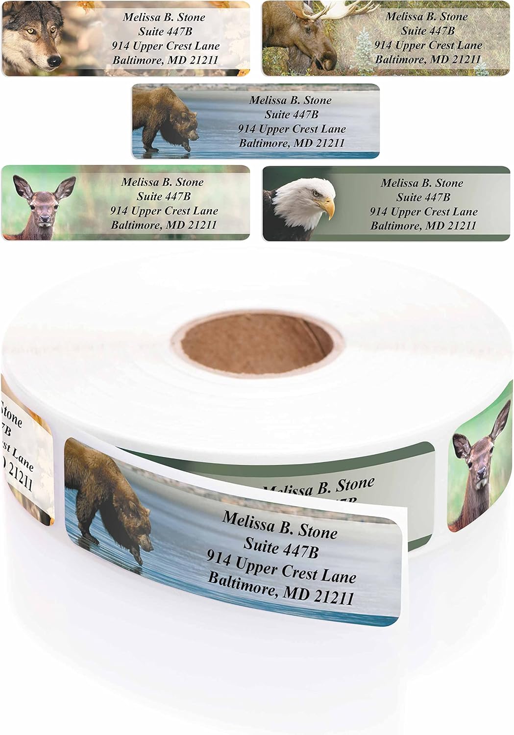 Nature's Wildlife Assorted Designer Rolled Address Labels with Elegant Plastic Dispenser - Lumora Desk