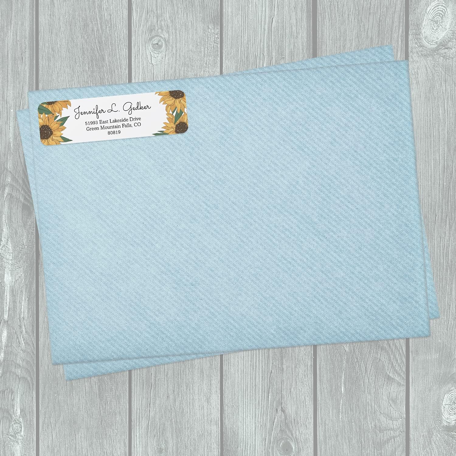 Illustrated Sunflower Rolled Address Labels/Roll of 250 Floral Garden Personalized Address Labels/Designer Return Address Stickers in Elegant Plastic Dispenser - Lumora Desk