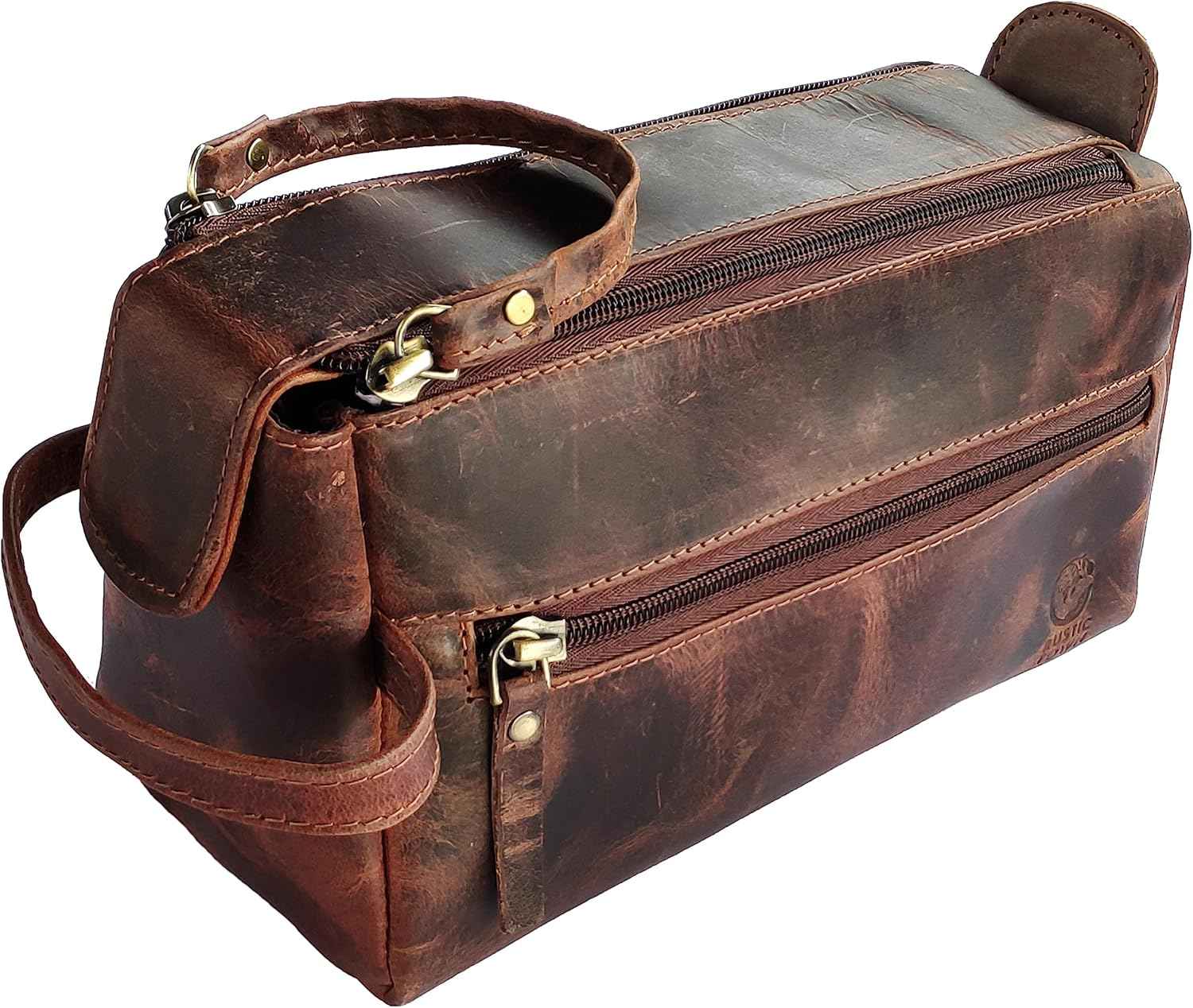 Leather Wash Bag for Men - Travel Toiletry Bag - Shaving Dopp Kit Toiletries Organizer - Leather Makeup Bag for Women
