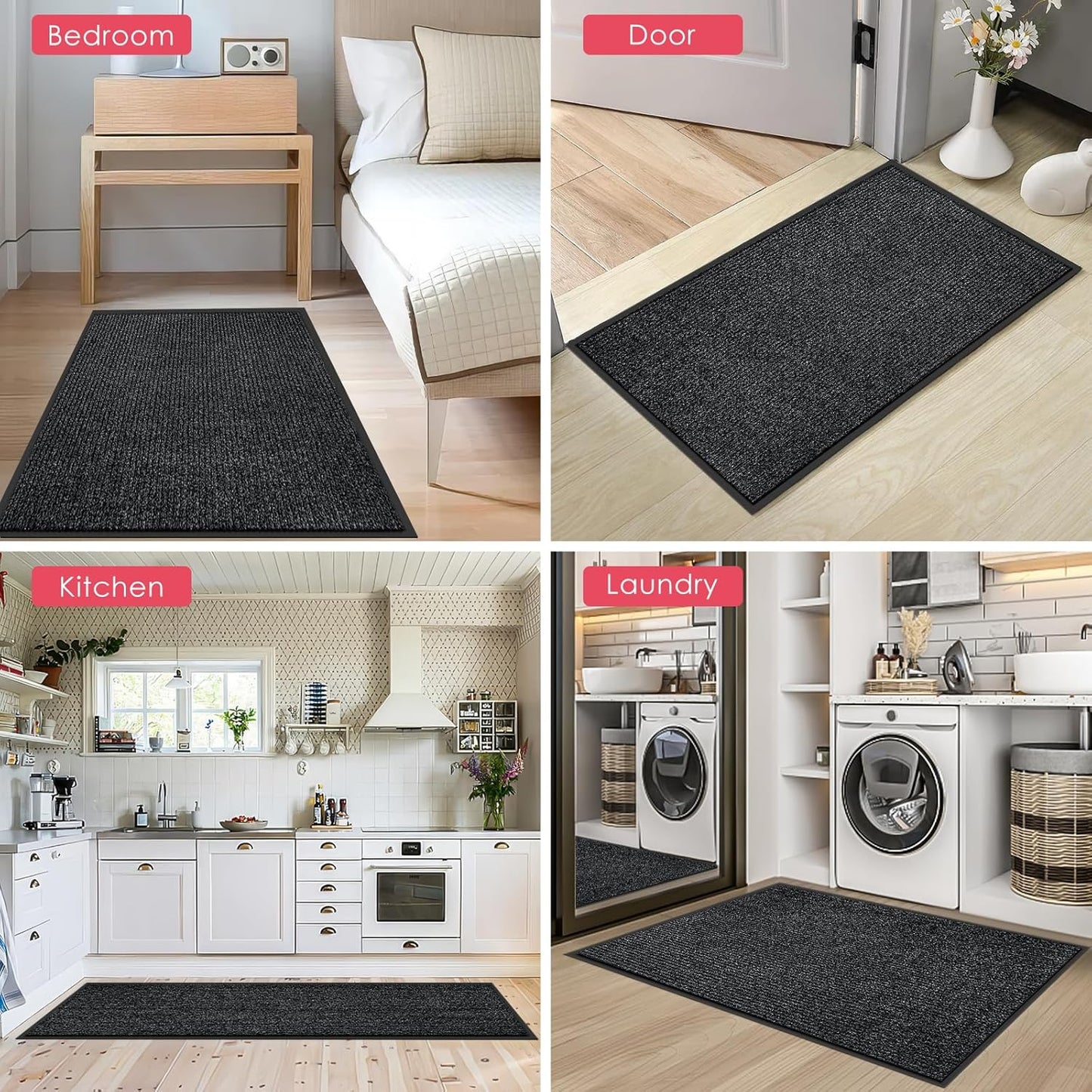 Kuyal Front Door Mat, 2'x4' Indoor Outdoor Entrance Mat, Commercial Floor Mats Inside Outside Entrance, Heavy Duty Durable Welcome, Rubber Backing Non Slip Outdoor Mats for Entryway,Black