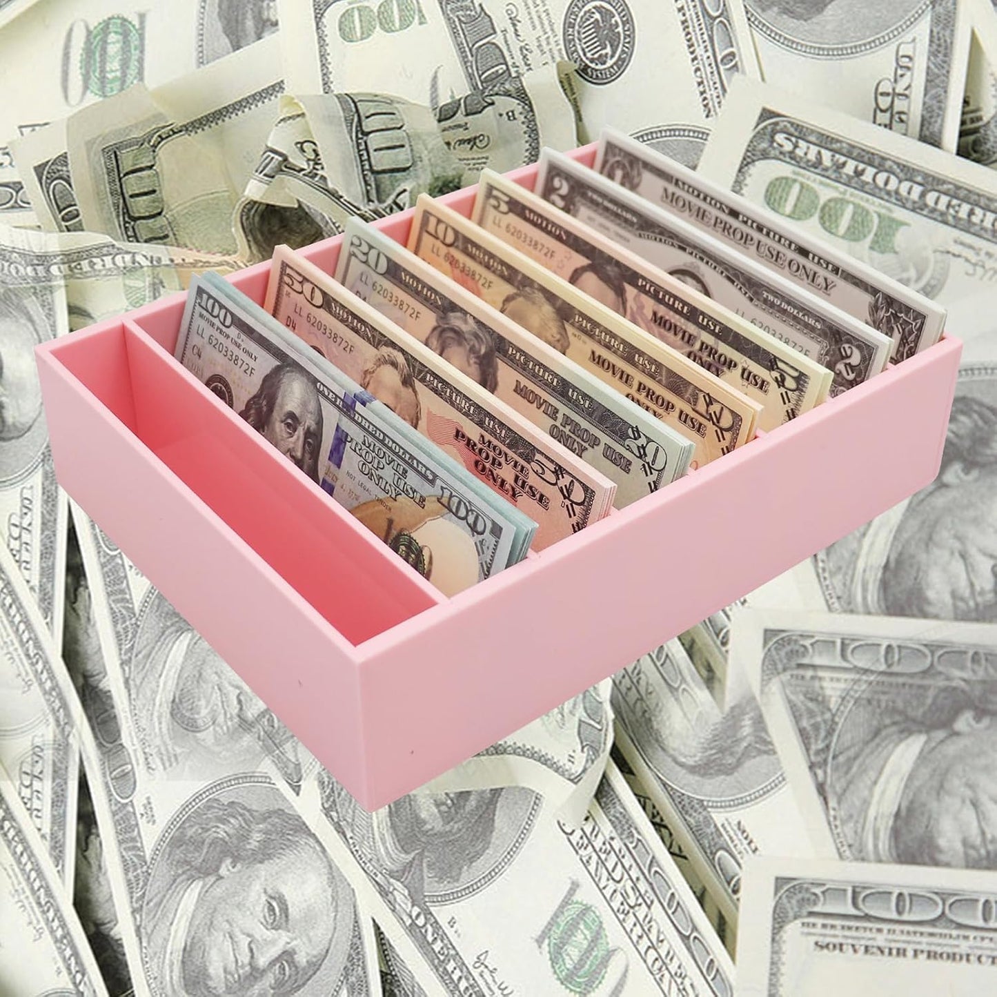 Money Organizer for Cash, 8 Compartment Pink Acrylic Money Holder, Cash Tray, Cash Box, Cash Organizer for Bills