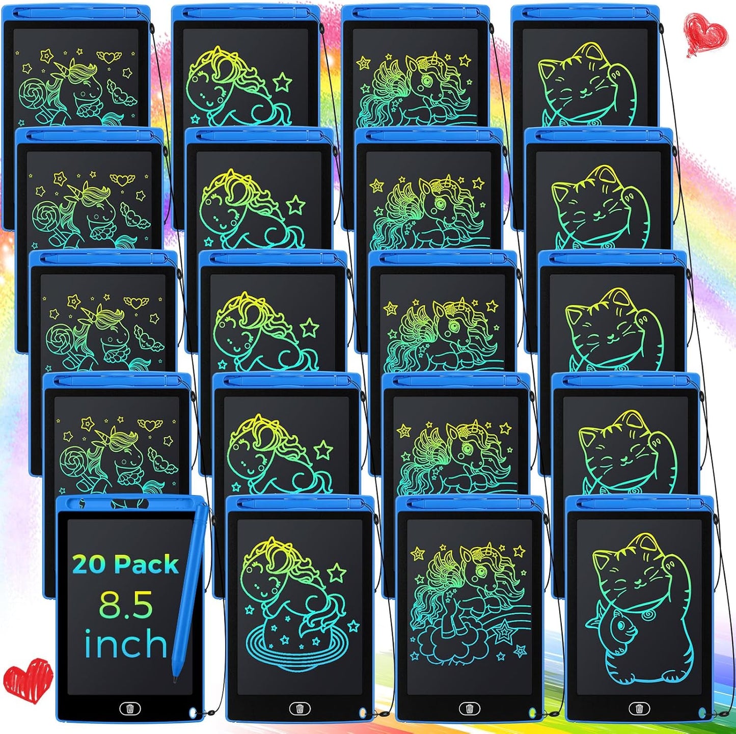 Zhehao 20 Pack LCD Writing Board for Kids, 8.5 Inches Doodle Reusable Screen Drawing Pad Erasable Painting Pads Educational Toy for 3-8 Years(Blue)