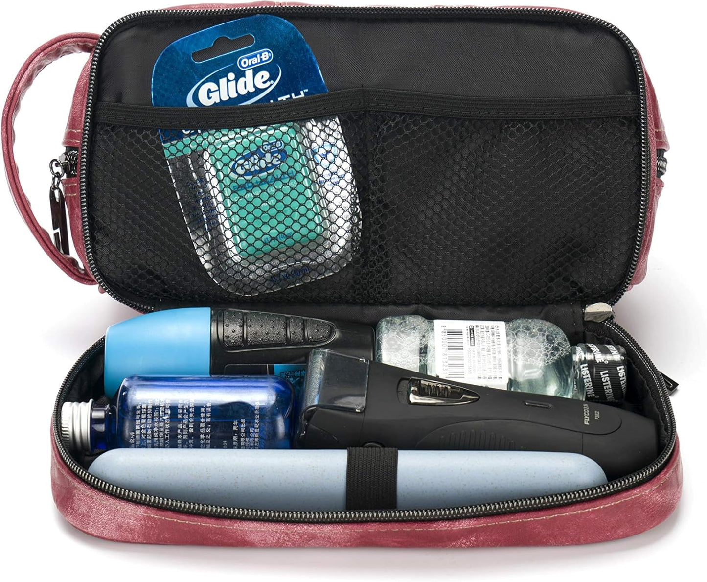 LVLY Toiletry Travel Bag for Men - Large Leather Dopp Kit - Mens Toiletries Bathroom Organizer (Red)