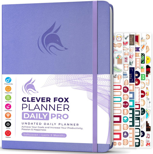 Clever Fox Planner Daily PRO - 8.5 x 11" A4 Size Daily Life Planner and Gratitude Journal to Increase Productivity, Time Management and Hit Your Goals - Undated - Lasts 3 Months (Lavender)