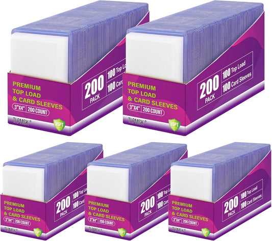 1000 Packs Card Sleeves Top Loaders for Cards,3"X4" Baseball Card Protectors Toploaders,Hard Plastic Card Holder for Trading Sports Football Game Cards (500 Hard Sleeves+500 Penny Sleeves)