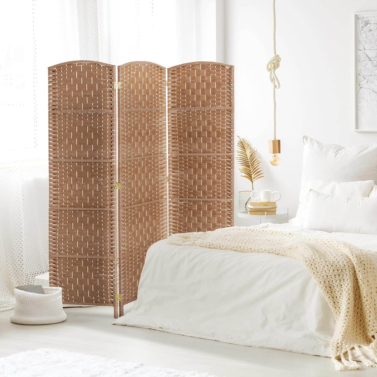 NicBex Room Divider 3 Panel Room Dividers with Wicker Weave Design Partition Room Dividers and Folding Privacy Screens 6 FT Wall Divider for Office, Room Separation,53.25"W x 0.75"D x 70.75"H, Natural - Lumora Desk