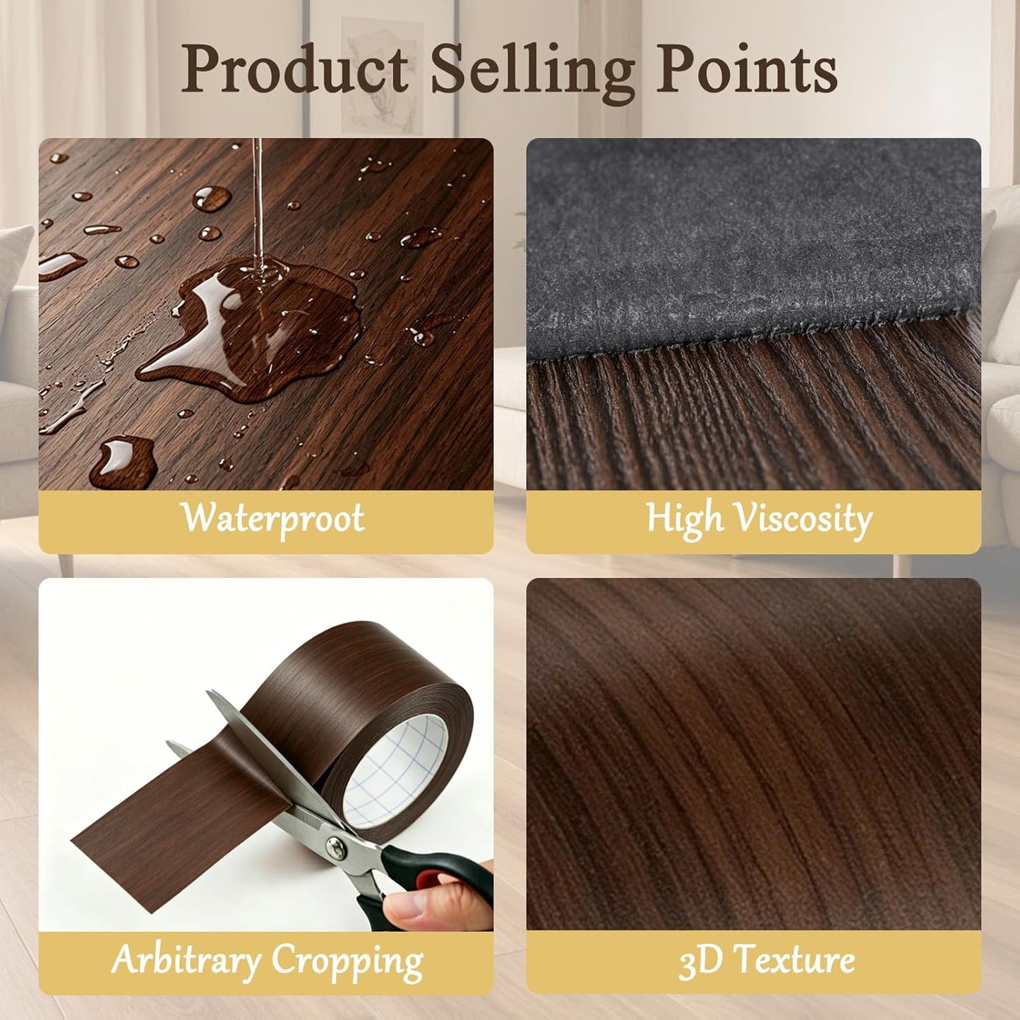 GSCIT Club Wood Grain Repair Tape, 2.4 inch X 15ft Self Adhesive Walnut Grain Repair Patch for Tables, Chairs, Baseboards, Doors, Windows, Floors, Handicraft DIY.