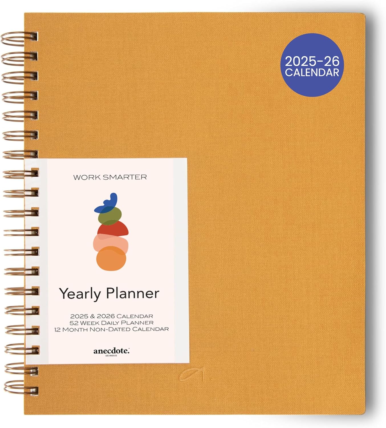 Anecdote 2025 Planner (8.5" x 10") Daily Planner Weekly Monthly Planner - 52 Weeks w/Library Buckram Cover, Brass Spiral - A4 Size Bleed-Resistant Paper – Mustard