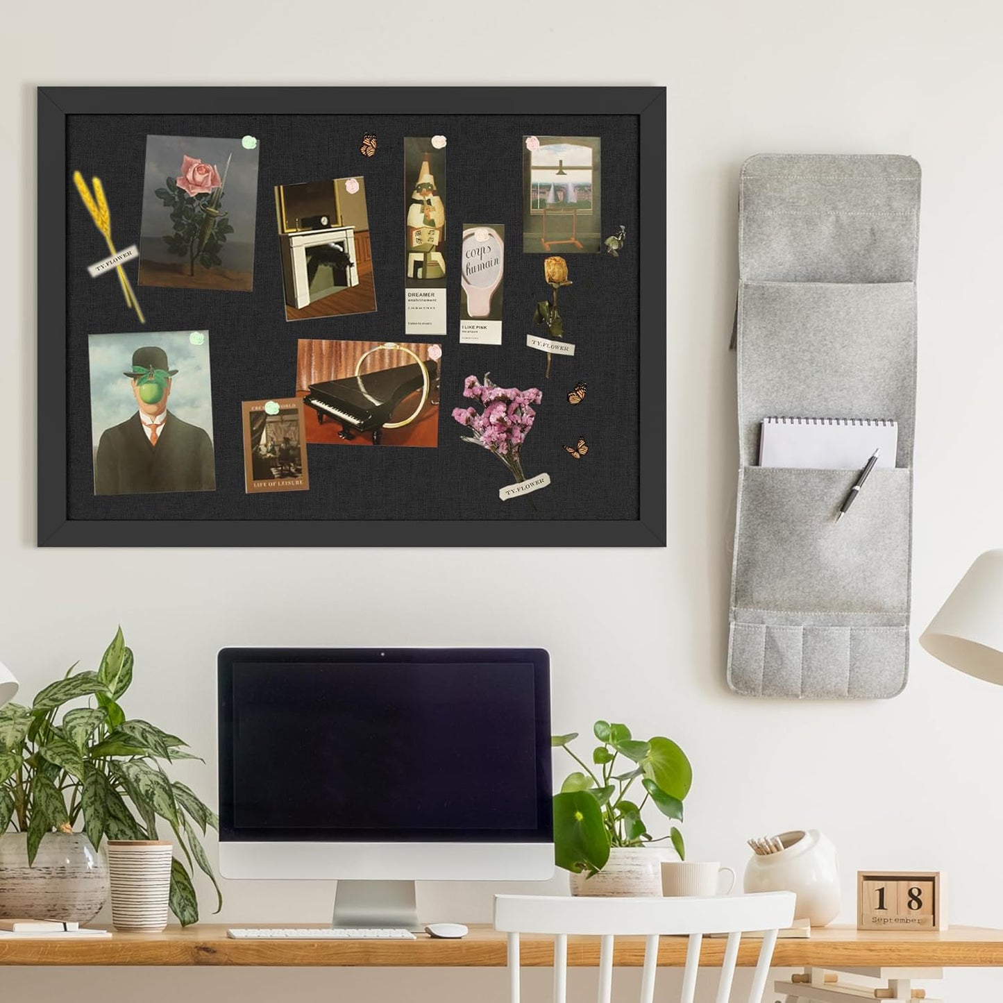Black Cork Board Bulletin Board 18" x 24", 2-Pack Large Linen Corkboards with Frame for Walls, Cute Picture Display Pin Board Vision Board for Room School Office Bedroom 40 Pushpins - Lumora Desk