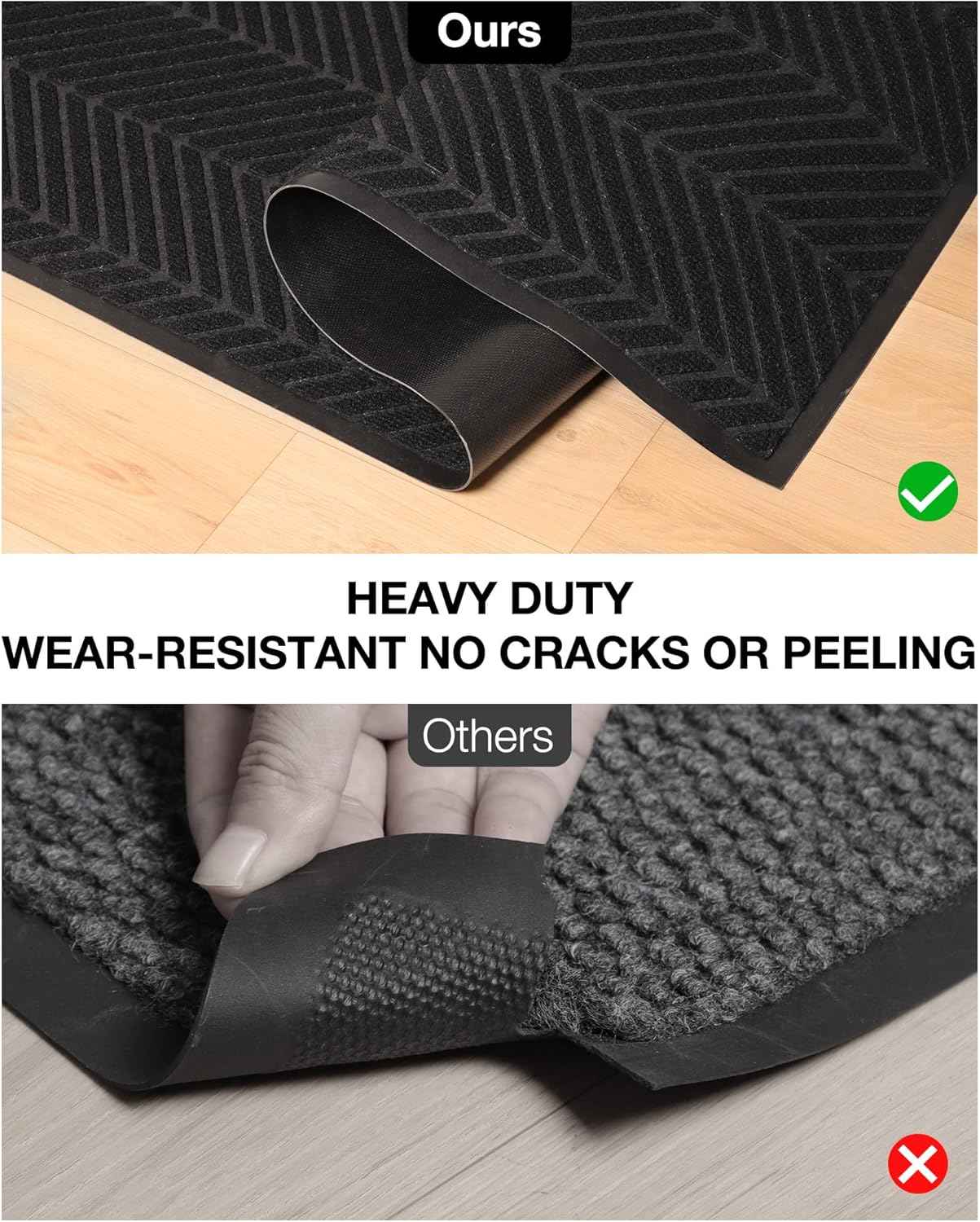 3′ x 10′ Front Door Mat Indoor Outdoor Entrance, Heavy Duty Non-Slip All Weather Commercial Floor Mat for Entryway, Trap Dirt Waterproof Vinyl Welcome Mat for High Traffic Area (Black)