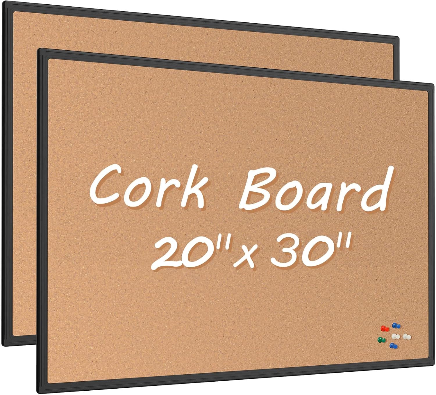 Board2by 2-Pack Cork Board Bulletin Board 20 x 30, Black Aluminium Framed Corkboard, Office Board for Wall Cork, Large Wall Mounted Notice Pin Board with 32 Push Pins for School, Home & Office - Lumora Desk