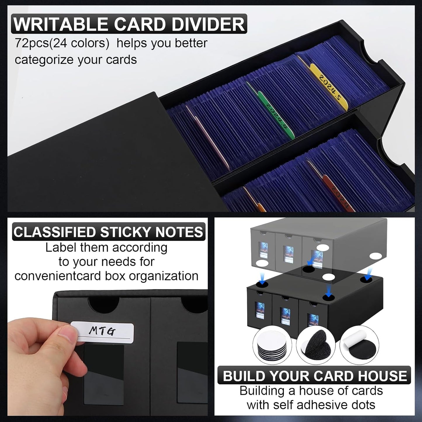 Card Storage Box,14400+ Trading Card Storage 2700+ Toploader Card Storage Box for Commander Display,with 72 Dividers, Labels & Tapes,Fit for TCG, MTG