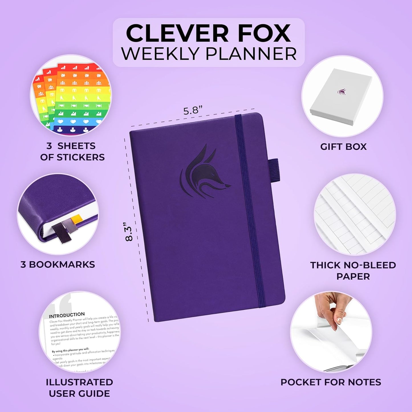Clever Fox Planner – Undated Weekly & Monthly Planner for Productivity, Time Management & Goals – Organizer Journal – A5 (Purple)