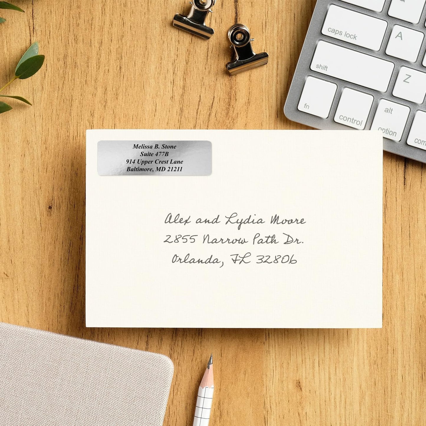 Silver Foil Personalized Return Address Labels Without Dispenser - Roll of 500 Custom Stickers - Lumora Desk